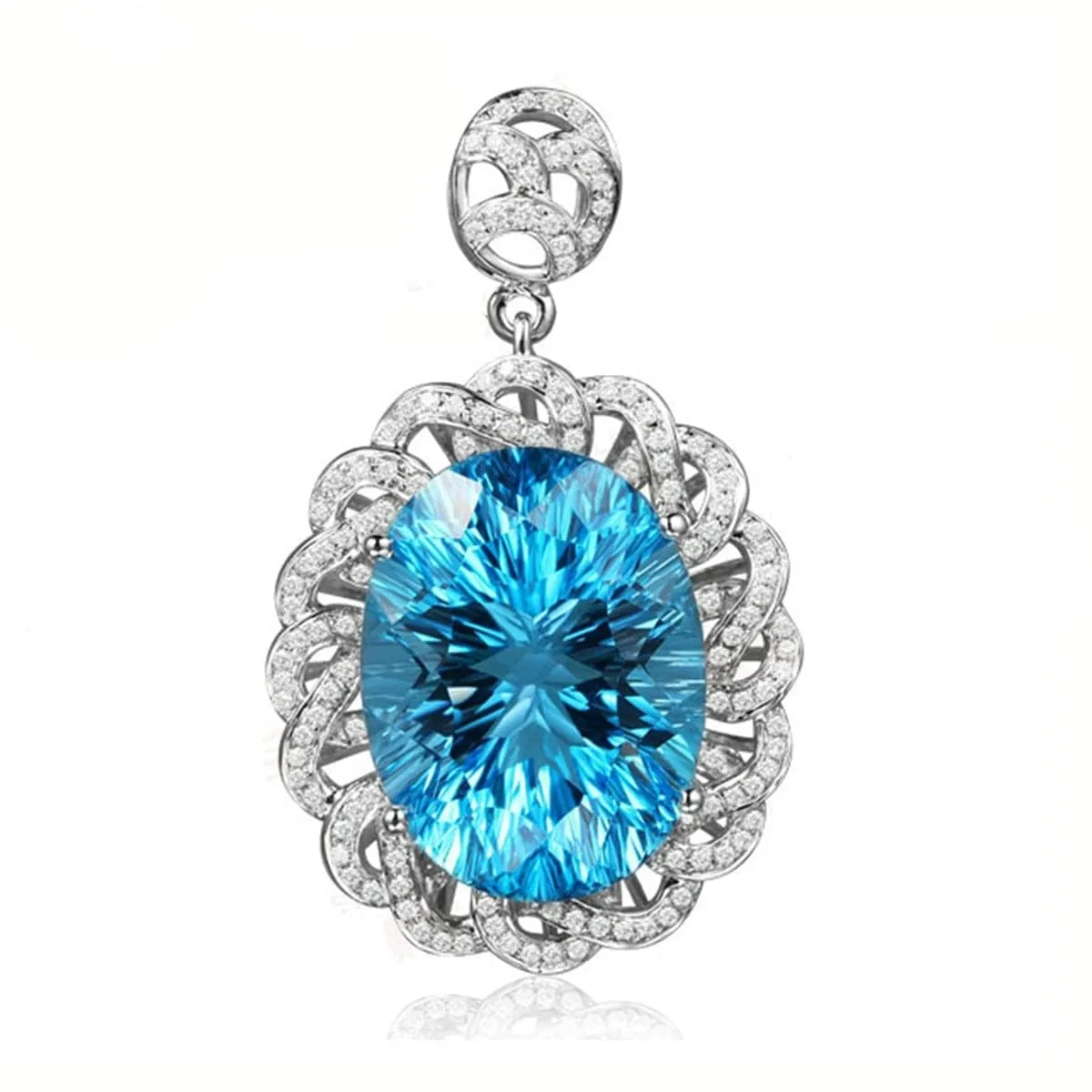 Blue Crystal & Cubic Zirconia Floral Filigree Pendant Necklace