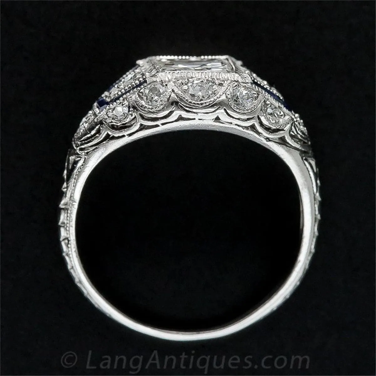 Blue Crystal & Cubic Zirconia Milgrain Ring