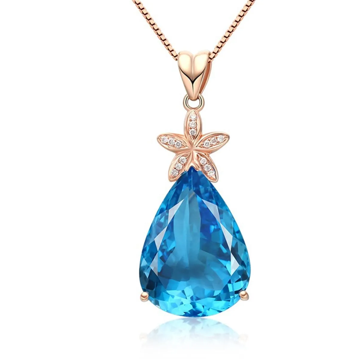 Blue Crystal & Cubic Zirconia Pear Cut Flower Pendant Necklace