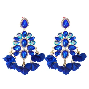 Blue Crystal & Cubic Zirconia Silk 18K Gold-Plated Flower Tassel Drop Earrings