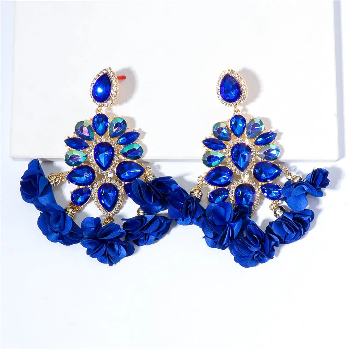 Blue Crystal & Cubic Zirconia Silk 18K Gold-Plated Flower Tassel Drop Earrings