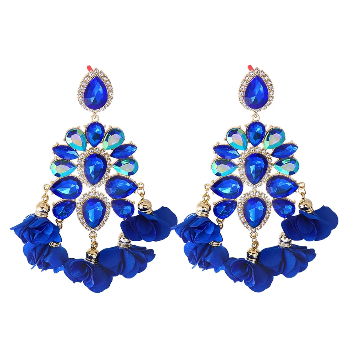 Blue Crystal & Cubic Zirconia Silk 18K Gold-Plated Flower Tassel Drop Earrings