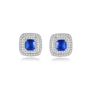 Blue Crystal & Cubic Zirconia Silver-Plated Halo Square Stud Earrings