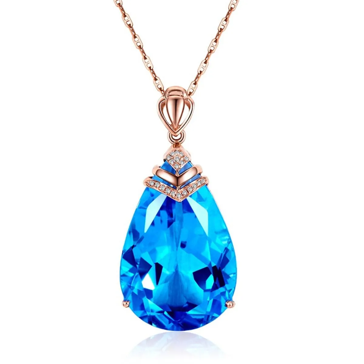 Blue Crystal & Cubic Zirconia Teardrop Pendant Necklace