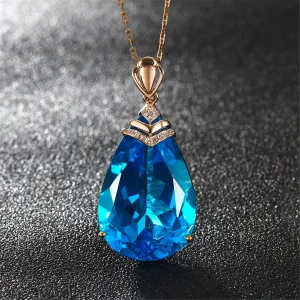 Blue Crystal & Cubic Zirconia Teardrop Pendant Necklace