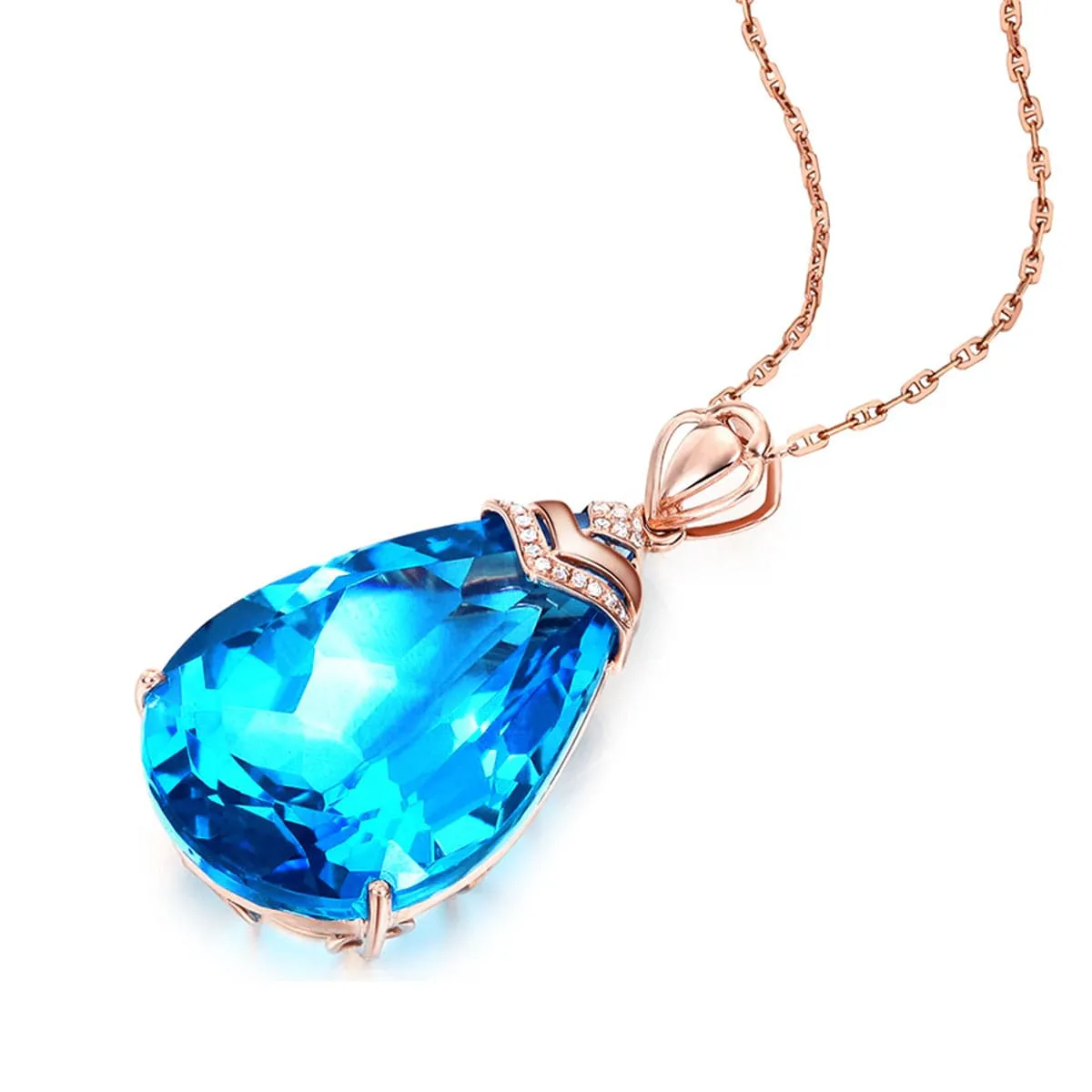 Blue Crystal & Cubic Zirconia Teardrop Pendant Necklace