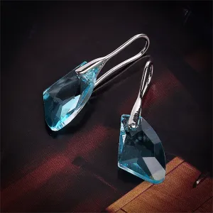 Blue Crystal & Silver-Plated Drop Earrings
