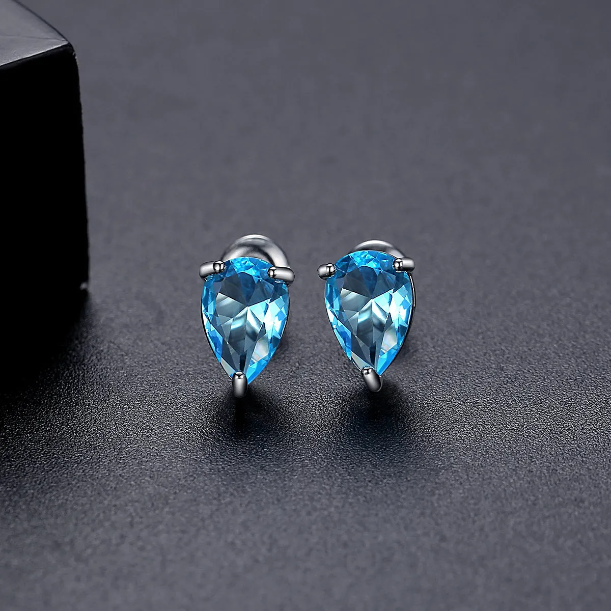 Blue Crystal & Silver-Plated Pear-Cut Stud Earrings