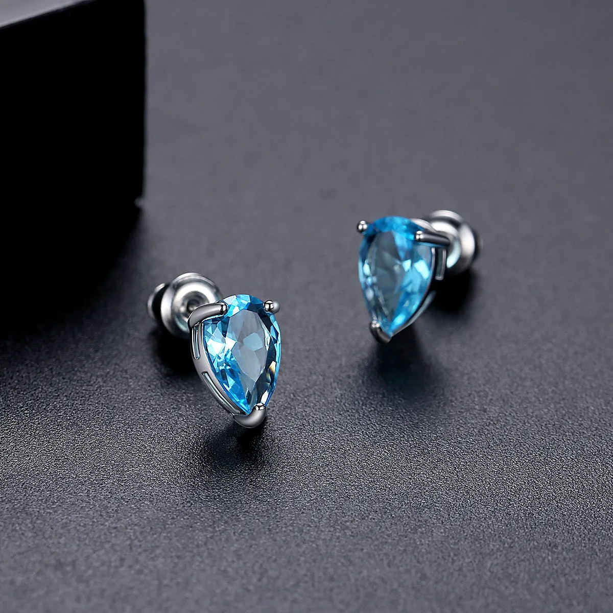 Blue Crystal & Silver-Plated Pear-Cut Stud Earrings