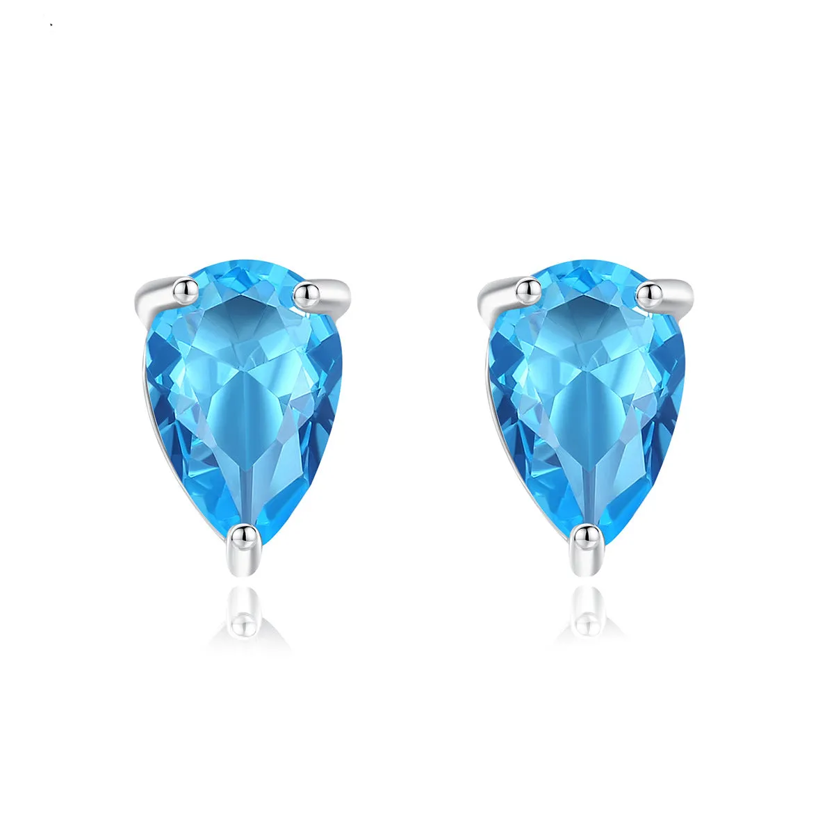 Blue Crystal & Silver-Plated Pear-Cut Stud Earrings