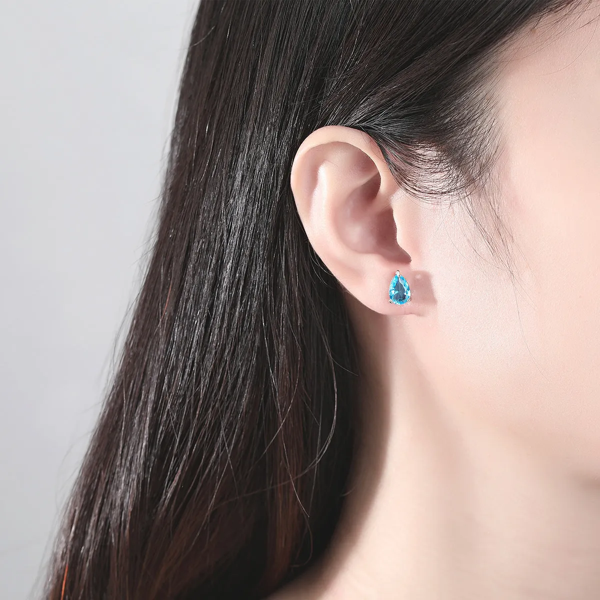 Blue Crystal & Silver-Plated Pear-Cut Stud Earrings