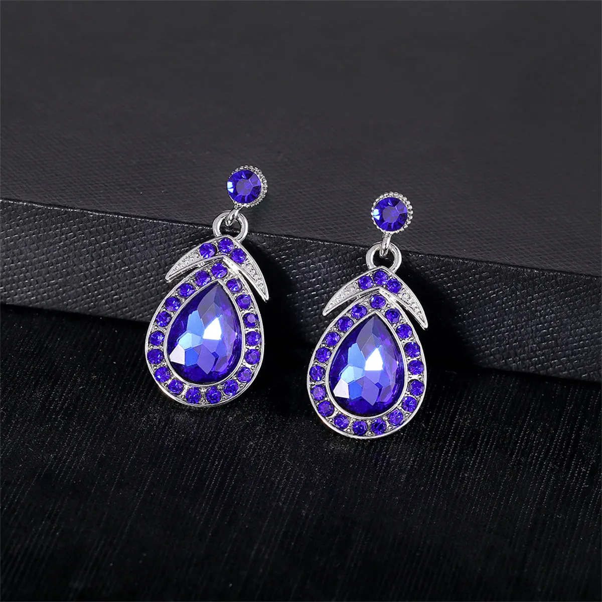 Blue Crystal & Silver-Plated Pendant Necklace & Drop Earrings