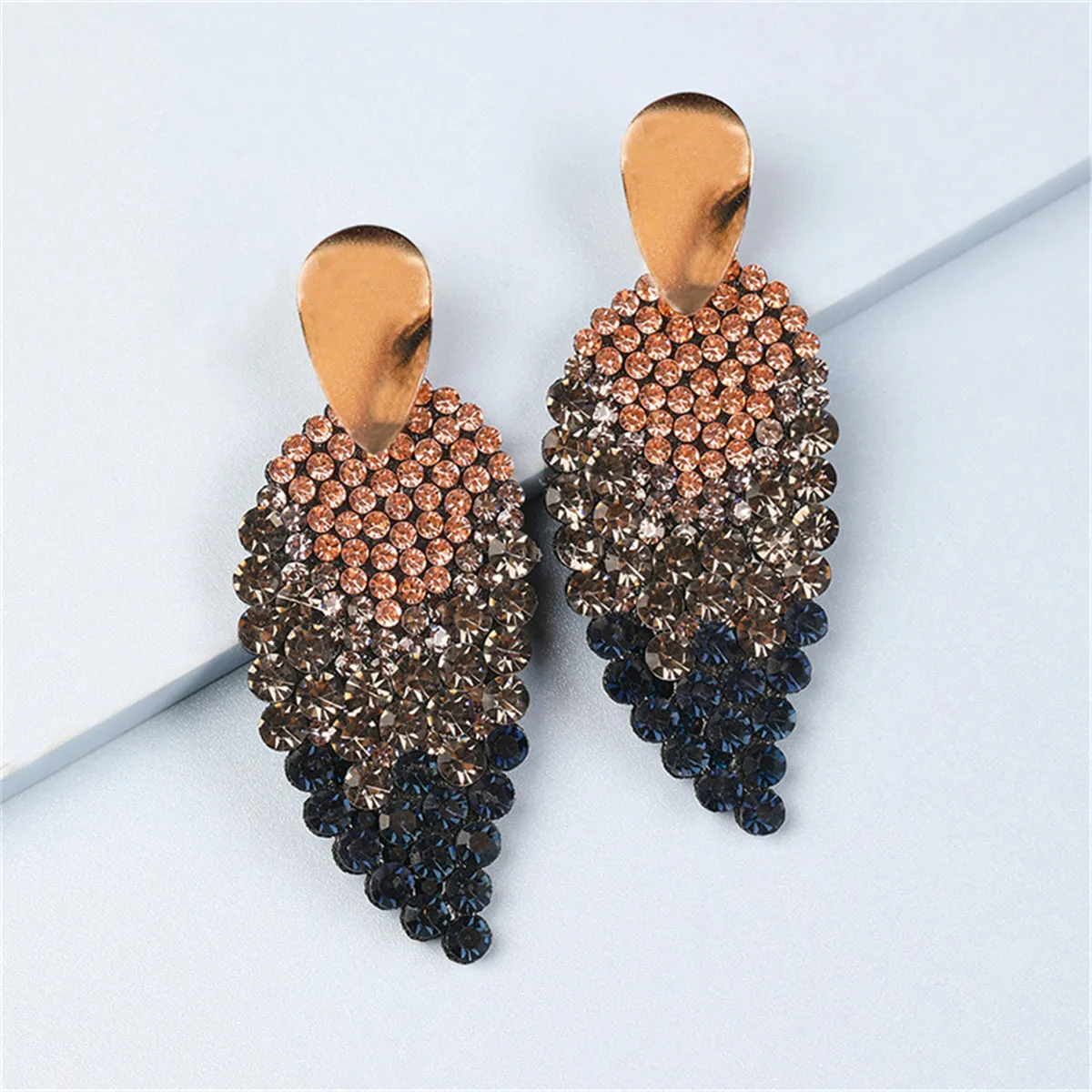 Blue Cubic Zirconia & 18K Gold-Plated Leaves Drop Earrings