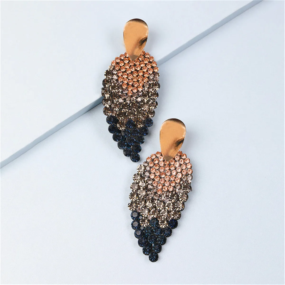 Blue Cubic Zirconia & 18K Gold-Plated Leaves Drop Earrings