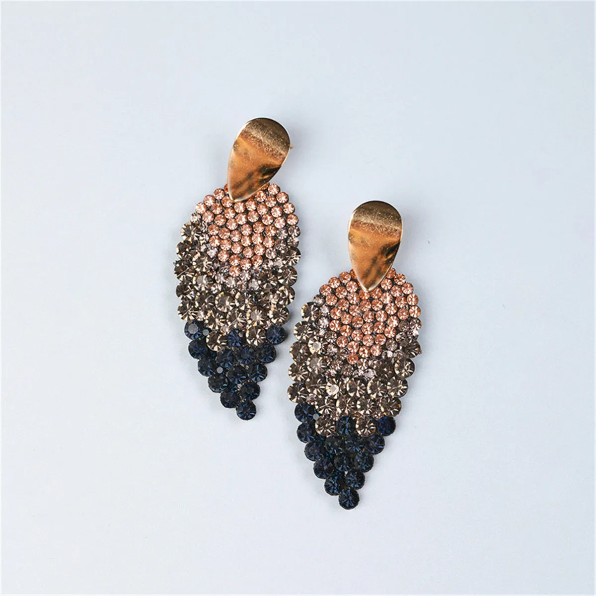 Blue Cubic Zirconia & 18K Gold-Plated Leaves Drop Earrings