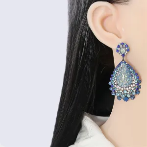 Blue Cubic Zirconia & Crystal Geometric Teardrop Earrings
