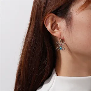 Blue Cubic Zirconia & Silver-Plated Spider Drop Earrings