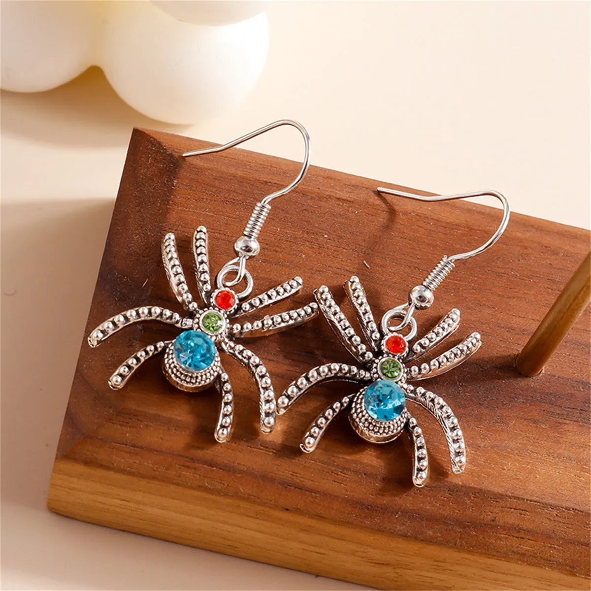 Blue Cubic Zirconia & Silver-Plated Spider Drop Earrings