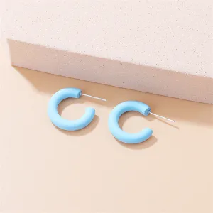 Blue Enamel & Silver-Plated C-Shaped Hoop Earrings