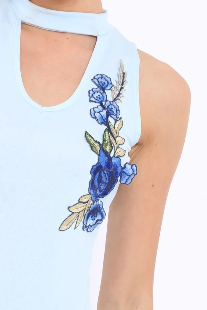 Blue High Neck V Front Top - Emmy