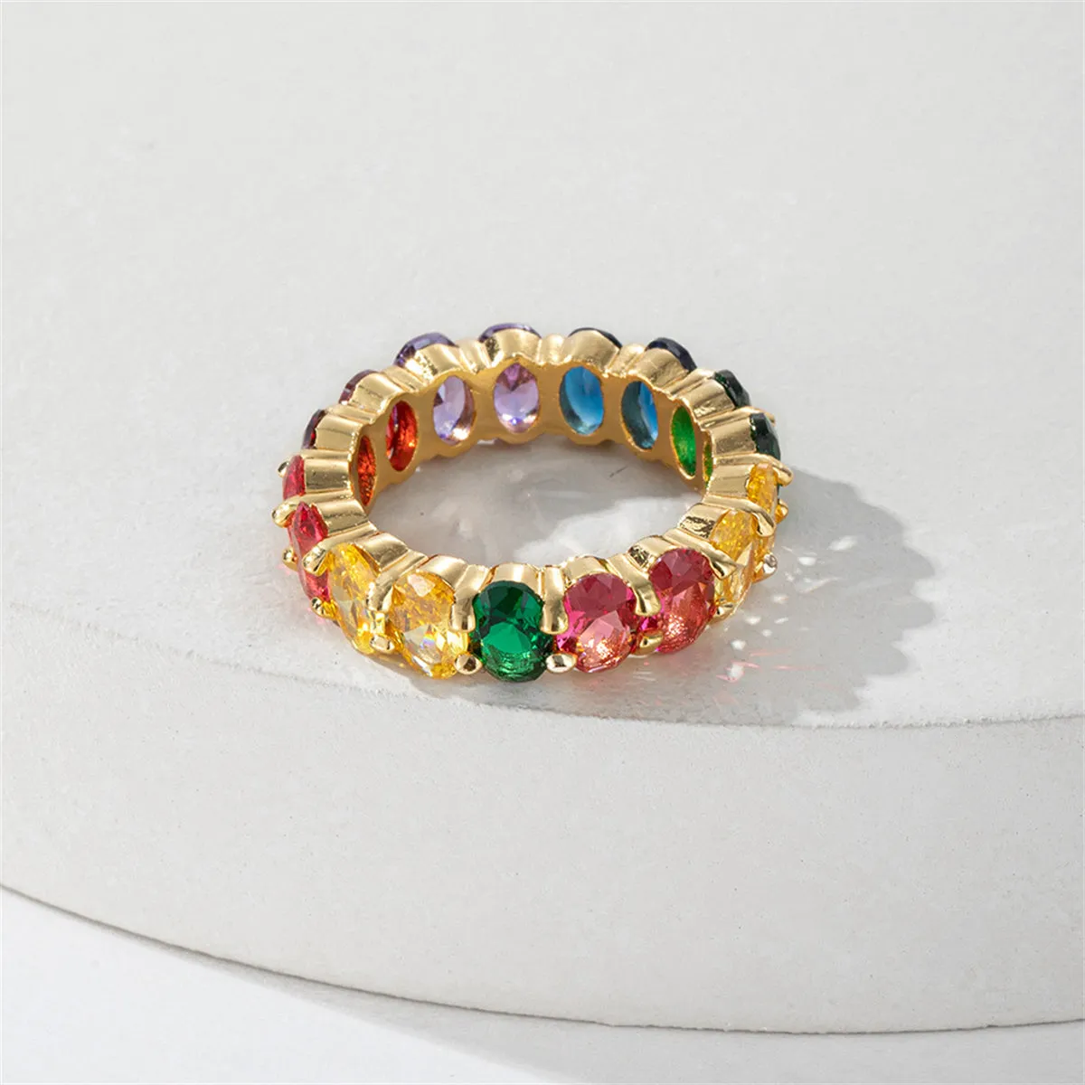 Blue Multicolor Crystal & 18K Gold-Plated Rainbow Band
