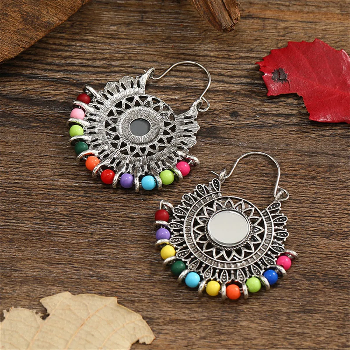 Blue Multicolor Resin & Silver-Plated Floral Huggie Earrings