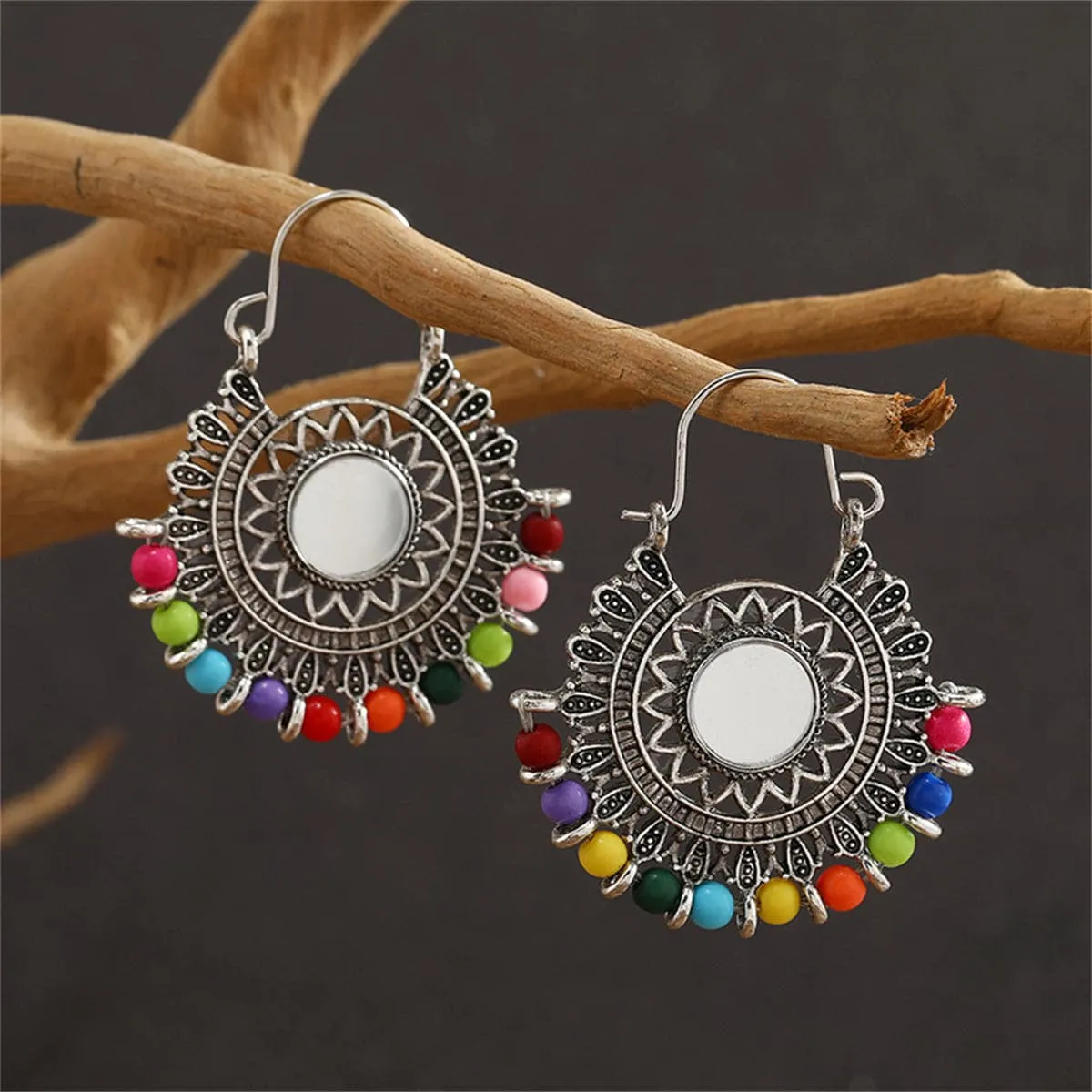 Blue Multicolor Resin & Silver-Plated Floral Huggie Earrings