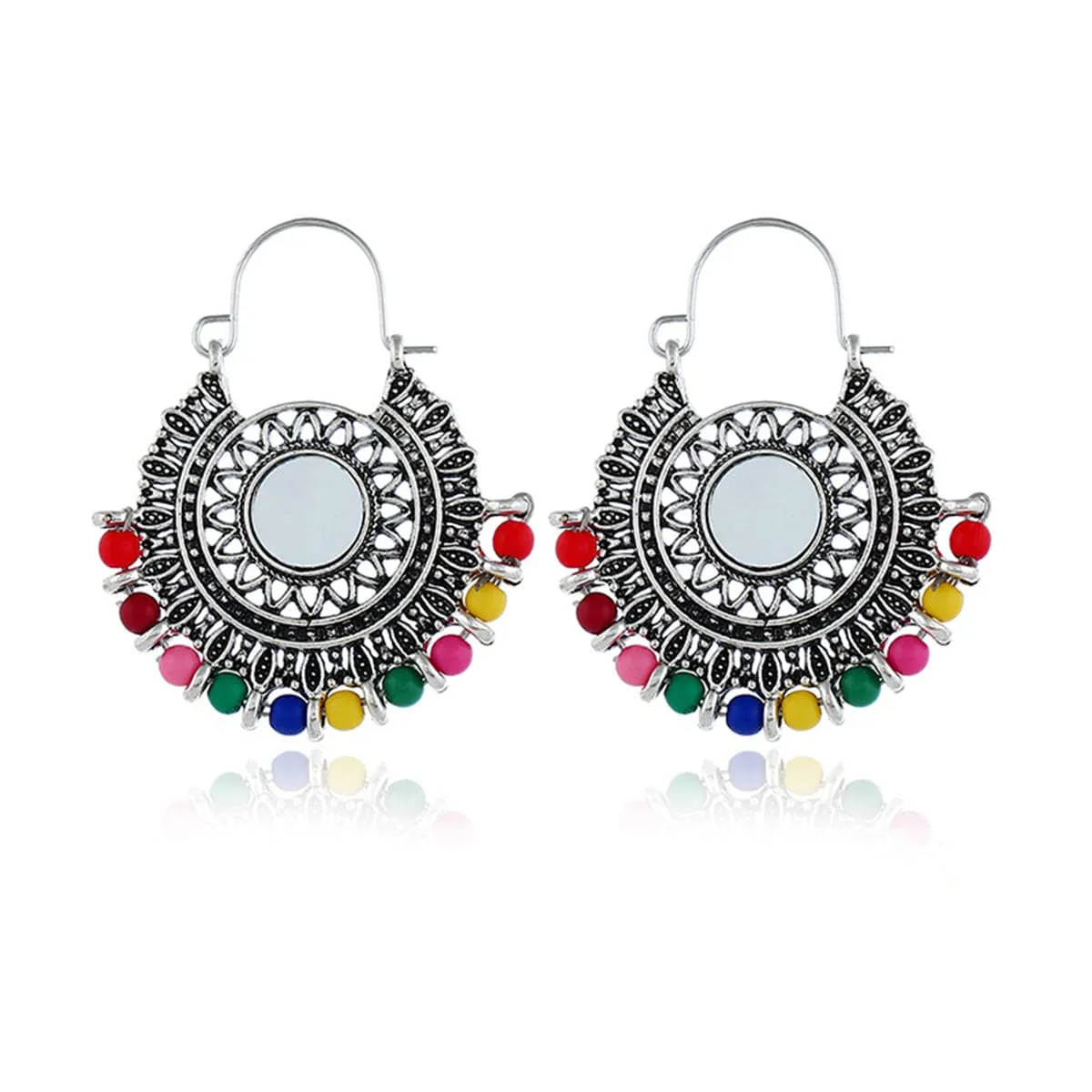 Blue Multicolor Resin & Silver-Plated Floral Huggie Earrings