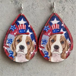 Blue Multicolor Wood & Silver-Plated Dog Drop Earrings