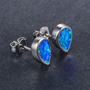 Blue Opal Bezel-Set Pear-Cut Stud Earrings