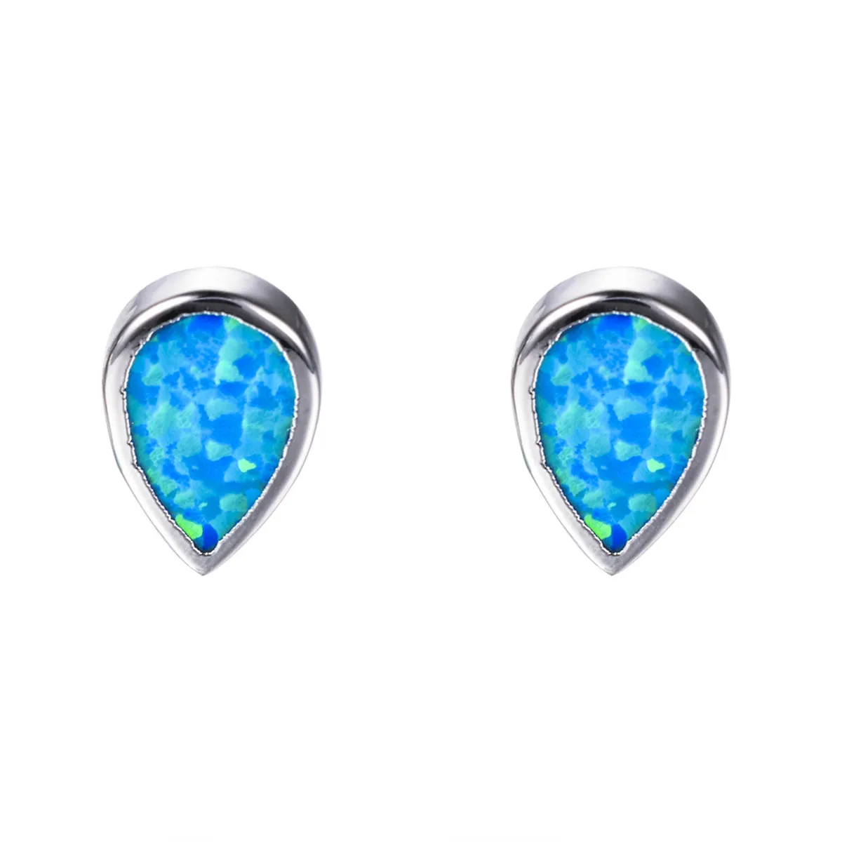 Blue Opal Bezel-Set Pear-Cut Stud Earrings