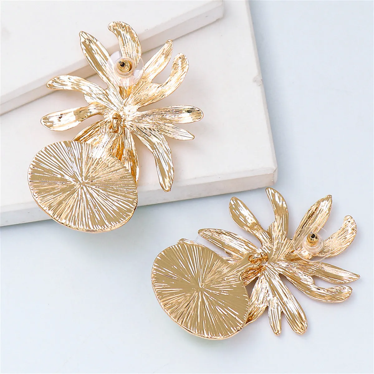 Blue Oval Crystal & 18K Gold-Plated Flower Drop Earrings