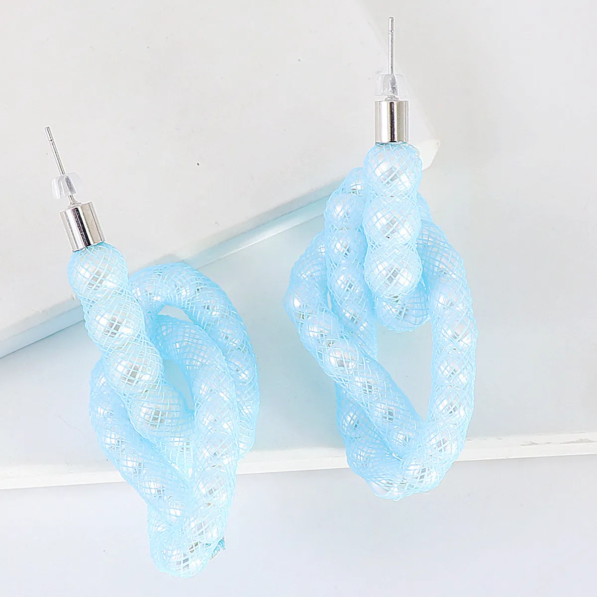 Blue Pearl Knot Stud Earrings
