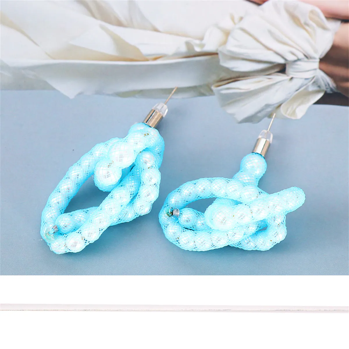 Blue Pearl Knot Stud Earrings