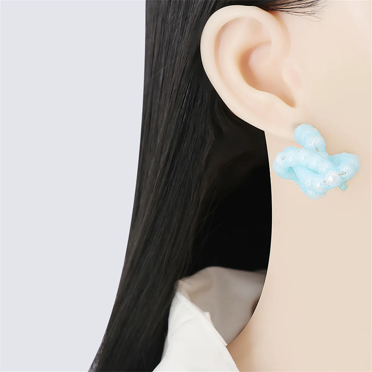 Blue Pearl Knot Stud Earrings