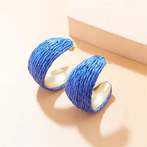 Blue Raffia & 18K Gold-Plated Huggie Earrings