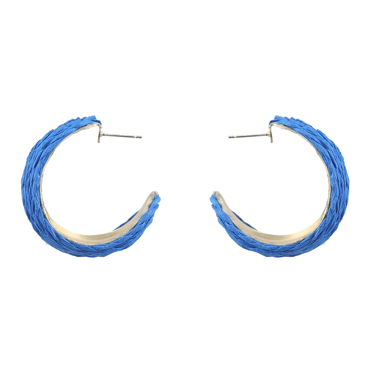 Blue Raffia & 18K Gold-Plated Huggie Earrings