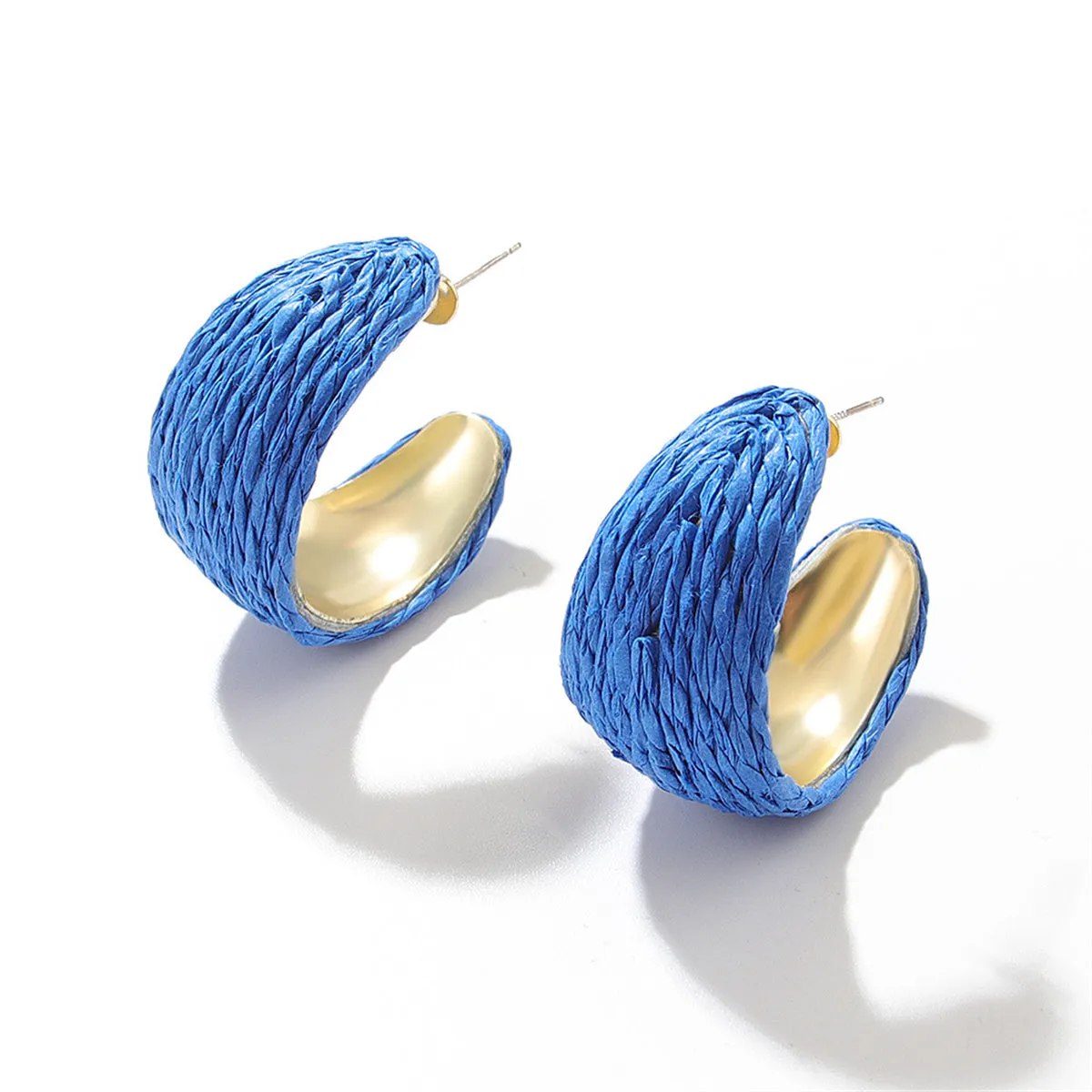 Blue Raffia & 18K Gold-Plated Huggie Earrings