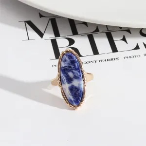Blue Veinstone & 18K Gold-Plated Oval-Cut Ring