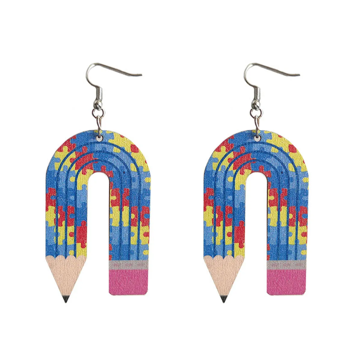 Blue Wood & Silver-Plated Pencil Drop Earrings
