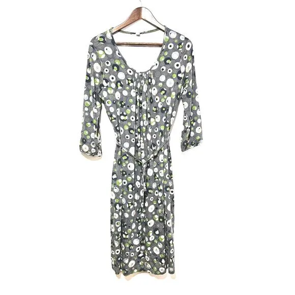 Boden Geometric Jersey Midi Dress Gray Green Tan Stretch Women's Size 12