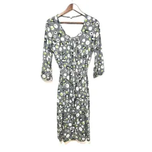 Boden Geometric Jersey Midi Dress Gray Green Tan Stretch Women's Size 12