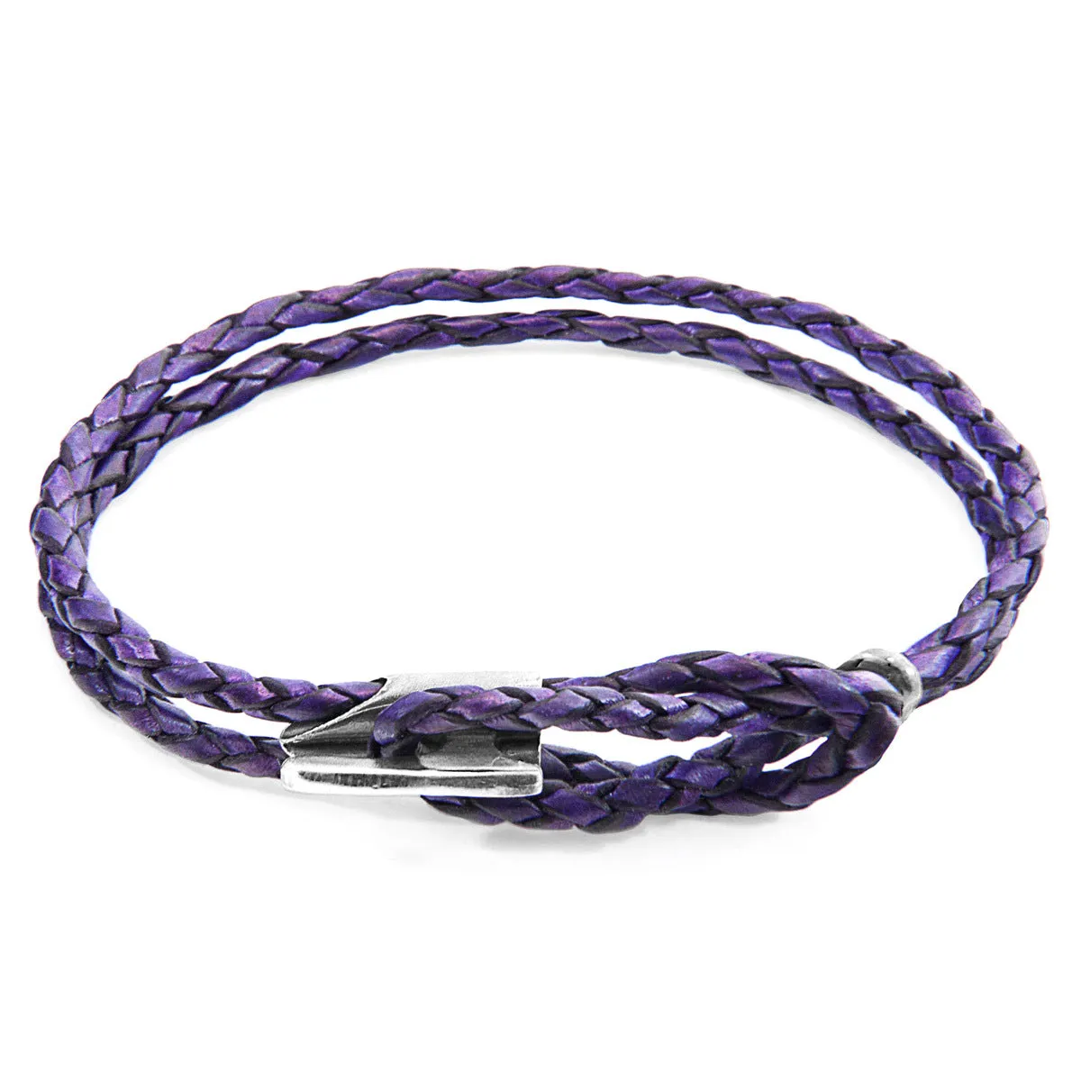 Braided Leather & Silver Purple Bracelet