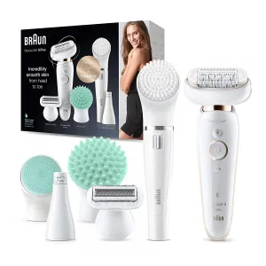 Braun Epilator Silk-épil 9 9-020 with Flexible Head, Facial Hair Removal for Women, Shaver & Trimmer, Cordless, Rechargeable, Wet & Dry, Beauty Kit with Body Massage Pad