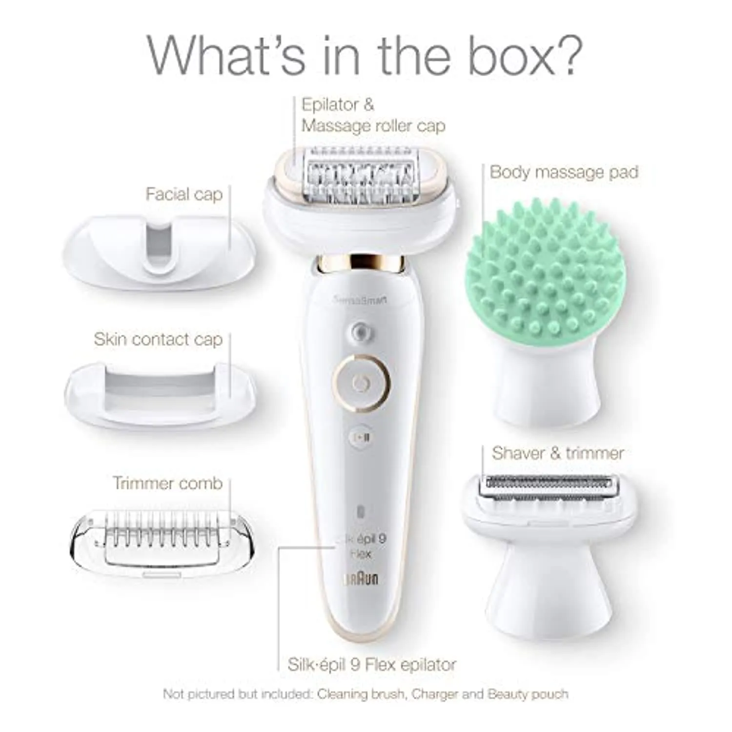 Braun Epilator Silk-épil 9 9-020 with Flexible Head, Facial Hair Removal for Women, Shaver & Trimmer, Cordless, Rechargeable, Wet & Dry, Beauty Kit with Body Massage Pad