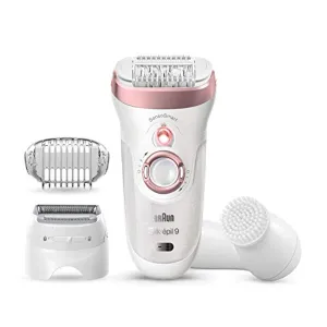 Braun Epilator Silk-épil 9 9-880, Facial Hair Removal for Women, Ease Makeup Application, Wet & Dry, Facial Cleansing Brush, Women Shaver & Trimmer, Cordless, Rechargeable, Beauty Kit, Gift for Women