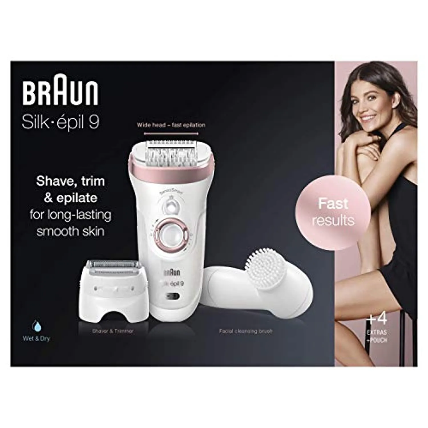 Braun Epilator Silk-épil 9 9-880, Facial Hair Removal for Women, Ease Makeup Application, Wet & Dry, Facial Cleansing Brush, Women Shaver & Trimmer, Cordless, Rechargeable, Beauty Kit, Gift for Women