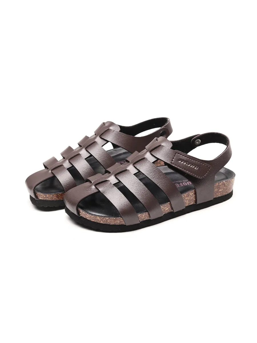 Brown Cut Out Strap Slingback Sandals
