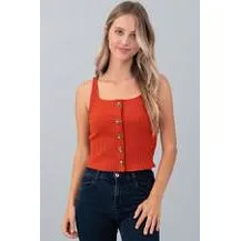 Button Up Ribbed Tank Top