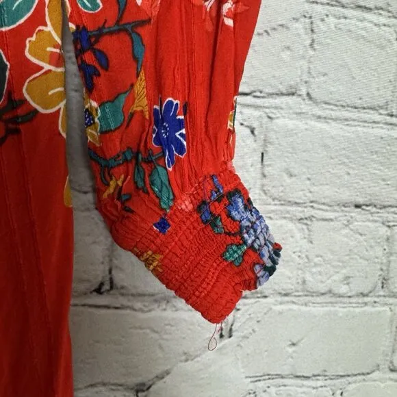 By Anthropologie Boswell Textured Wrap Dress Viscose Red Floral